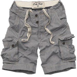 Brand New Mens Blue White Striped Cargo Cotton Shorts Multiple Pockets 35006